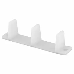 This hanging door guide is used with sliding or bypass doors to maintain alignment and stability within the track system. It measures 4 3/16 inches in length and 1 inch in width. Supplied as a single piece.