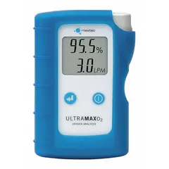 This MAXTEC oxygen analyzer measures O2 concentration with an accuracy of +/-1.5% and displays readings on an LCD screen. It is used in industrial combustion, HVAC, and process control applications to monitor oxygen levels for efficiency and safety.