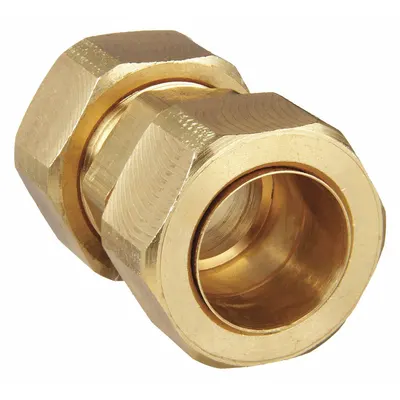PARKER Compression Fitting Union: 7/8 in OD x 7/8 in OD Fitting Size, Brass - Self-Aligning Brass Compression Fittings