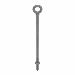 Steel, galvanized machinery eye bolt with shoulder, featuring a 7/8"-9 thread size and 6-inch thread length. Includes a nut. Used for creating secure lifting points in industrial rigging and material handling applications.