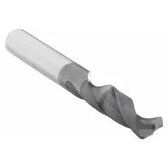 This solid carbide jobber-length drill bit features an AlTiN coating for wear resistance and a 140° 4-facet point that reduces thrust and improves hole quality. It is suited for general-purpose drilling in hardened steels, stainless steels, and cast irons, commonly used in production machining and toolroom applications.