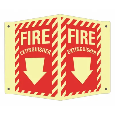 LYLE Fire Extinguisher Sign: Aluminum, Mounting Holes Sign Mounting - V-Shape Projection Fire Extinguisher (W Down Arrow) Signs