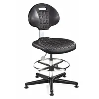 Cleanroom Task Chair: Polyurethane, Armless, Ht Range 21 in to 31 in, 18 1/2 in Seat Wd, 0 Casters (MPN 7500C1-BLK)