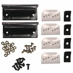 This non-adjustable door tune-up kit includes four plastic lower door guides for maintaining steel shed doors. The black plastic guides help keep doors aligned and operating smoothly, preventing binding or sagging. Compatible with ARROW sheds.
