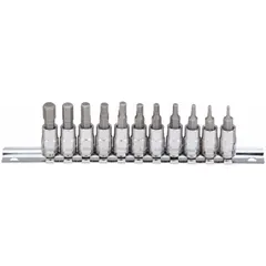 This 25-piece hex bit socket set features a 1/4 in drive and includes 11 pieces with tip sizes ranging from 2 mm to 8 mm. Designed with a fixed insert, it is used for driving hex fasteners in assembly, maintenance, and repair tasks.