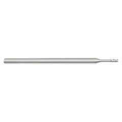 This carbide corner-chamfer end mill features a reduced neck for fast cutting. With a 3/32" mill diameter, 3/16" length of cut, 0.003" chamfer, and 3 flutes, it is used in CNC milling for deburring, beveling, and edge preparation on ferrous and non-ferrous materials.