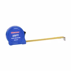This 25 ft tape measure features SAE inch graduations with 1/32 in divisions on the first 12 in and stud markings for framing and layout tasks. The nonmagnetic single hook tip and manual lock provide reliable measurements, while the plastic black/blue case offers durability. With a 7 ft standout, it is suited for construction, carpentry, and general maintenance measuring tasks.