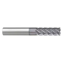 This carbide corner-radius end mill is designed for fast cutting in steel and cast iron. It features a 5/16" mill diameter, 1-1/8" length of cut, 6 flutes, and an nACRo coating. Suitable for high-speed finishing and semi-finishing operations in industrial machining.
