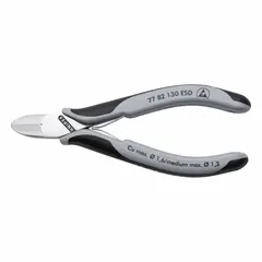Flush-cut pliers with straight, oval jaw design for precision cutting of soft wire, copper leads, and plastic components. Jaw length 5/8 in, overall length 5 1/4 in. ESD-safe construction suitable for use in static-sensitive electronics assembly and repair environments.