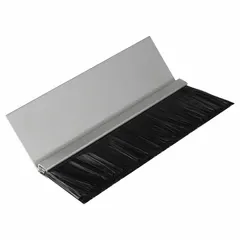 This brush seal is designed for sealing gaps around garage doors and industrial doorways. It features a nylon brush material with a 1 1/2 in brush length and a 1 7/8 in holder length. The 45° angle directs bristles for effective sealing on uneven surfaces. Includes galvanized self-drilling mounting screws for installation.
