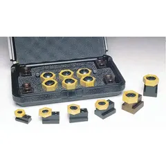 This T-slot hex-edge fixture clamp kit is designed for use with 1/2 in T-slots. It features a brass, smooth-face construction. Typical applications include clamping workpieces on machine tables during milling, drilling, and grinding operations.