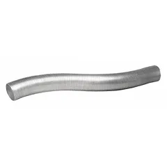 This non-insulated flexible duct is constructed from galvanized steel and measures 4 inches in diameter by 5 feet in length. It is rated for a maximum operating temperature of 390°F and is suitable for low-pressure air movement and fume extraction in industrial ventilation and dust collection systems.