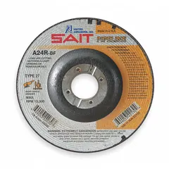 General purpose combination wheel for cutting and grinding on pipelines. Aluminum oxide abrasive, 24 grit, A24R bond. Type 27 depressed-center design for right-angle grinders. Used for weld preparation, beveling, and surface blending on steel pipes and structural steel.