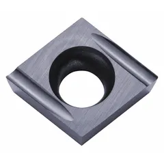 Diamond indexable turning insert for precision machining of non-ferrous materials. Used in turning, facing, and profiling operations to achieve high surface finish. Suitable for applications on aluminum alloys, copper, and plastics.