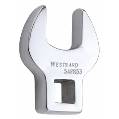 This metric open end crowfoot wrench is constructed from alloy steel with a chrome finish. It features a 17 mm head size and a 3/8-inch drive, designed for use with a ratchet or torque wrench to access fasteners in confined spaces.
