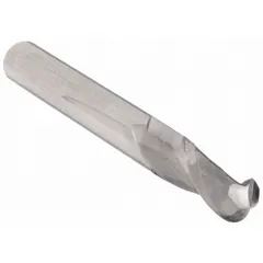 General purpose carbide ball end mill with 2-flute design. Mill diameter 11/64", length of cut 9/16", overall length 2". Used for 3D contouring, profiling, and slotting in metalworking and mold-making to create smooth curved surfaces and fillets.