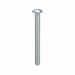 Square neck carriage bolts made from Grade 2 steel with a zinc-plated finish. Thread size 7/16"-14, length 5 inches. The square neck prevents rotation during tightening, suitable for fastening metal to wood or metal to metal in construction and industrial assemblies. Sold in packs of 10.