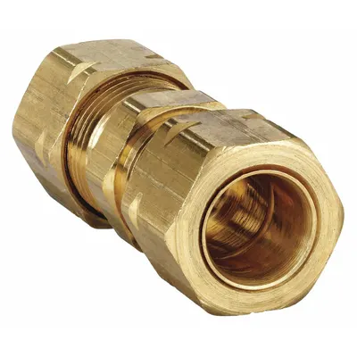 PARKER Compression Fitting Union: 3/8 in OD x 3/8 in OD Fitting Size, Brass - Self-Aligning Brass Compression Fittings
