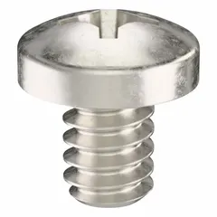 Pan head machine screws with #6-32 thread, 3/16 in length, made from 18-8 stainless steel with a plain finish. Phillips drive with #2 drive size. Supplied in a 50-pack. Commonly used in machinery, electrical enclosures, and general assembly applications requiring corrosion resistance.