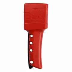 This red squeeze-handle cable lockout is made of temperature-resistant polypropylene. It is used to isolate energy sources during maintenance by securing a separately purchased cable around disconnect switches or valves. Cable not included.