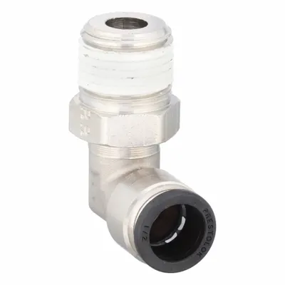 PARKER Push-Fit Elbow Fitting: 1/2 in OD x 1/2 in Pipe Size, Push-to-Connect x MNPTF - Nickel-Plated Brass Tube Fittings