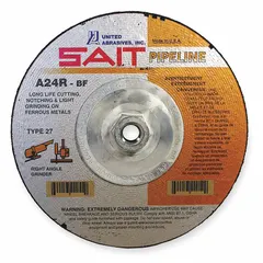 General purpose combination wheel for cutting and grinding on pipelines and metal fabrication. Type 27 design with aluminum oxide abrasive, 24 grit. Dimensions: 4 1/2" diameter, 1/8" thickness, 5/8"-11 arbor. Suitable for ferrous metals in industrial maintenance and construction applications.