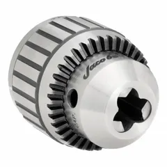 This high-precision taper-mount keyed drill chuck features a JT3 mount and a capacity range of 3/64 in to 1/2 in. It includes a K3 key and ball bearing construction for smooth operation. Suitable for gripping drill bits in machine tools and drill presses for drilling in metal, wood, and plastics.