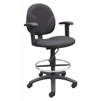 BOSS Drafting Chair: Black, Fabric Material, Adj Arms Arm, 20 in Seat Wd, 18 in Seat Dp, Black Frame (MPN B1691-BK)