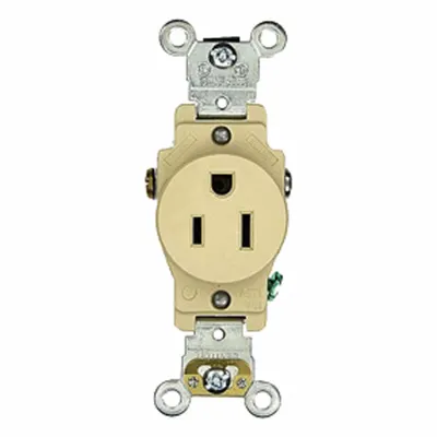 LEVITON Plugs and Receptacles: Single, 5-15, Ivory, 125V AC, 15 A, 2 Pole / 3 Wire (MPN 5251-I) - General Purpose Receptacles