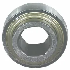 Hex-bore bearing with a 1.279-inch bore, double-sealed design, and non-flanged configuration. Features a spherical outer ring to accommodate misalignment. Rated for maximum speed of 3,450 RPM. Suitable for agricultural disc applications in tillage equipment and planters.