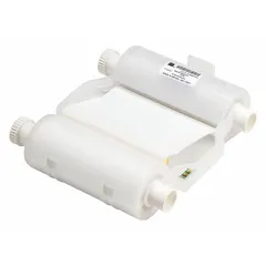 White wax/resin single-color printer ribbon for BBP35 printers. Smear-resistant and RoHS compliant to 2011/65/EU. Used for industrial labeling applications such as asset tracking and compliance labeling.
