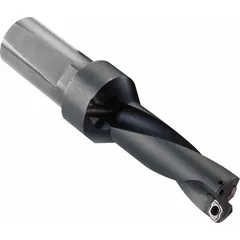 This indexable drill bit uses replaceable carbide inserts for general drilling operations in metal workpieces. It is designed to reduce downtime compared to solid drills, making it suitable for hole-making tasks in industrial machining environments.