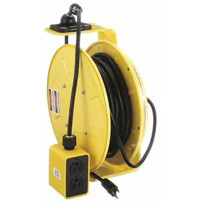 KH INDUSTRIES Extension Cord Reel: Ratchet Lock, 50 ft Cord Lg, 14 AWG, SJOW, 5-15R Cord Lg - Self-Retracting Cord Reels
