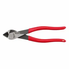 Angled, tapered flush-cut diagonal-cutting pliers with an 8 in overall length, 3/4 in jaw length, and 1 1/4 in jaw width. Designed for cutting solid wire in industrial maintenance, electrical, and manufacturing applications. The flush-cut design leaves a clean, flat end on the wire. Not insulated; not for cutting live wire.