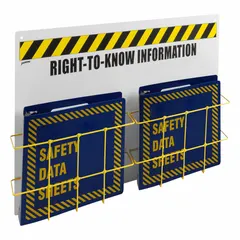 White wall-mount safety station, 20 in H x 29 in W x 5 in D. Designed for organizing and displaying safety signs, instructions, or documents in industrial environments such as factories, warehouses, and plants. Mounting hardware not included.