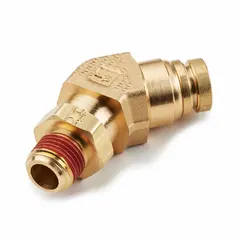 Brass push-to-connect adapter with 1/4 in OD tube connection and 1/4 in male NPT thread. Pre-applied Vibra-Seal thread sealant ensures a leak-resistant seal. Used in air brake systems and pneumatic applications for connecting tubing to threaded ports.