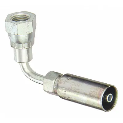KURT Hydraulic Crimp Fitting: Carbon Steel, 90° Elbow, -4 For Hose Dash Size - Kurt Crimp Hydraulic Hose Fittings with BSP Connection