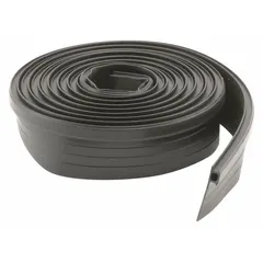 This bug seal is a screen door hardware component designed to close the gap between a door and its frame, blocking insects and drafts. It measures 1-3/8 inches in height, 84 inches in length, and 3/16 inches in width, with an unfinished black finish. Suitable for use on residential and light-commercial screen doors.
