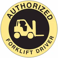 English-language, non-reflective hard hat label identifying an authorized forklift driver. 2-inch diameter. Pack of 4 labels. Suitable for safety identification on hard hats in industrial environments.