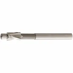 This built-in-pilot counterbore is made of TiN coated cobalt for use in drilling operations. It has a 10 mm bore diameter and a 5.3 mm pilot diameter. It is used to create a flat-bottomed recess for socket-head cap screws, allowing the screw head to sit flush with or below the workpiece surface.
