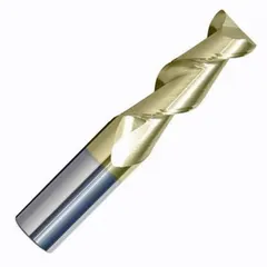 Carbide square end mill with NF1 coating for aluminum and non-ferrous materials. Two-flute design with 1/4" diameter, 3/4" length of cut, and 2-1/2" overall length. Suitable for slotting, profiling, and contouring in high-speed machining applications.