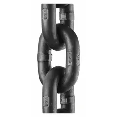 Alloy steel straight-link lifting chain, Grade 80 rated. 10 ft overall length. Used for overhead lifting, towing, and rigging in heavy industrial applications.