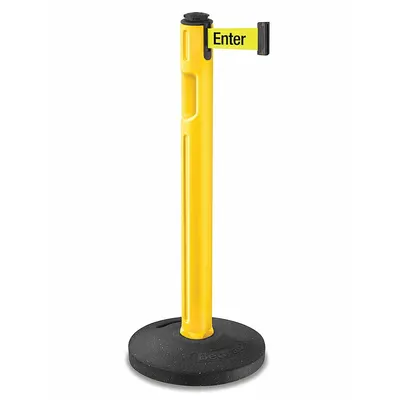LAVI Barrier Post with Belt: Fluorescent Yellow, No Pattern, Caution - Please Do Not Enter - Message Retractable Belt Post Barriers