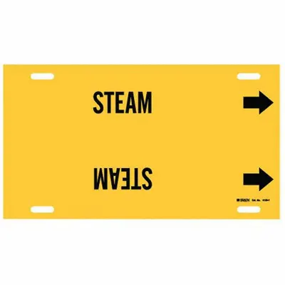 BRADY Pipe Marker: Steam, Yellow, Black, Fits 6 to 7 7/8 in Pipe O.D., 1 Pipe Markers - Steam Strap-On Pipe Markers