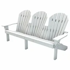 This Adirondack chair is constructed from white Resinwood with a vandal-resistant finish, making it suitable for outdoor public seating areas such as parks, campuses, and transit stations. It features a 16-inch seat height and a 71 1/2-inch seat width.