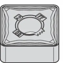 Square (S) indexable turning insert with four cutting edges for metal-cutting operations. Suitable for general turning, facing, and profiling on a range of workpieces in industrial manufacturing. Available in SNMG322FF and SNMG090308FF size variants.