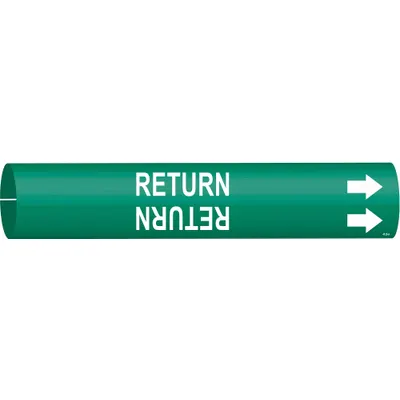 BRADY Pipe Marker: Return, Green, White, Fits 3/4 to 1 3/8 in Pipe O.D., 1 Pipe Markers - Return Snap-On Pipe Markers