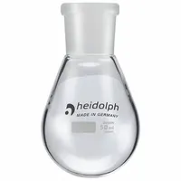 Colorless round glass boiling flask with a capacity of 50 mL. Features a 24/40 compatible stopper size for secure connection. Used in rotary evaporation for solvent removal and concentration in laboratory settings