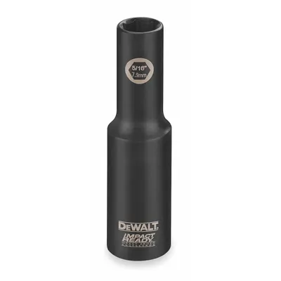 DEWALT Impact Socket: 3/8 in Drive Size, SAE, 1/2 in Socket Size, 6-Point, Deep - 3/8" Drive Impact Sockets