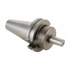 This arbor connects CAT40 toolholders to JT6 Jacobs-taper drill chucks. It is used in CNC machining centers for drilling operations, enabling secure mounting of Jacobs-taper chucks on CAT40 spindles.